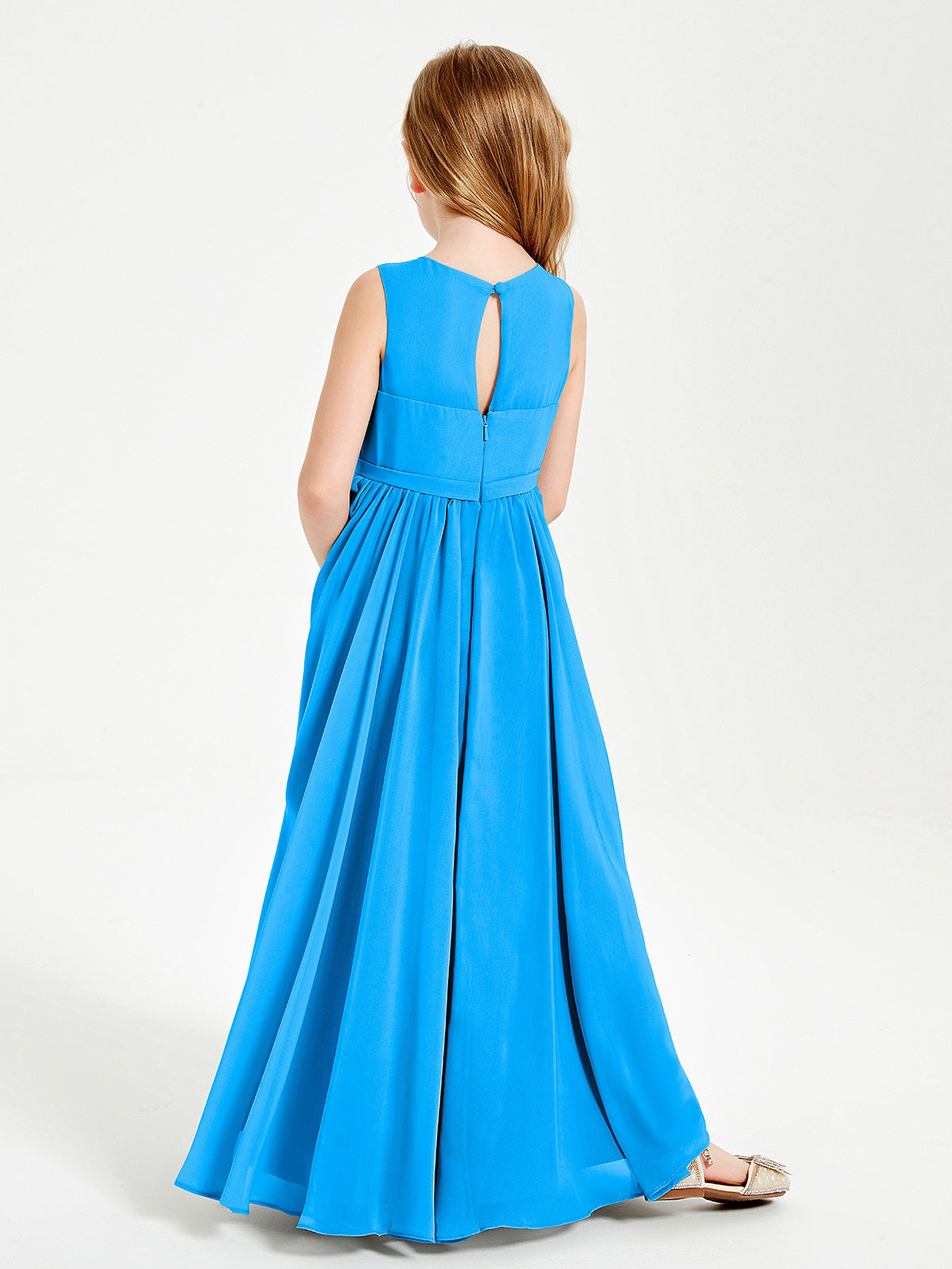 Chic Elegant Sleeveless Dresses for Junior Bridesmaids Ocean Blue